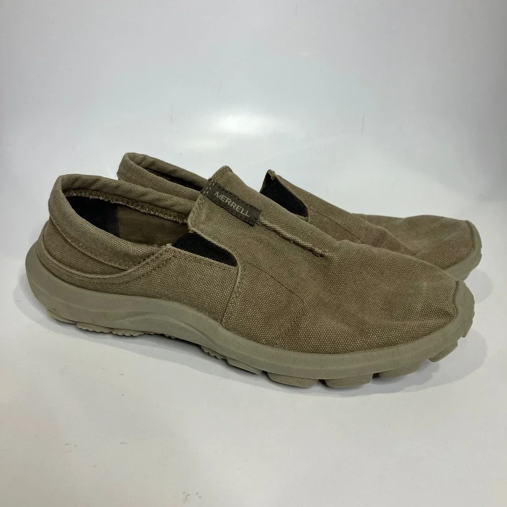 Merrell jungle‎ Ayer's moccasins tan canvas men's size 10 casual walking Neutral